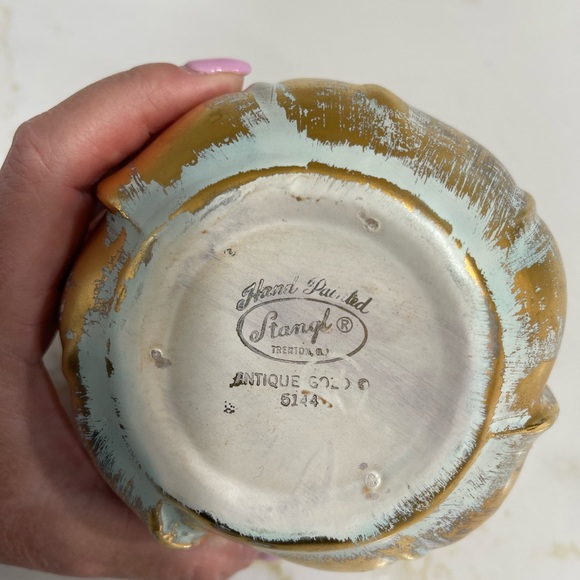 STANGL HAND PAINTED MID CENTURY 22K ANTIQUE GOLD TEA ROSE VASE MADE IN THE USA - Picture 4 of 6